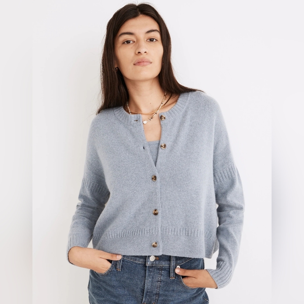Madewell Clemence Cropped Cardigan Sweater 🩵 Heather Cornflower size XS